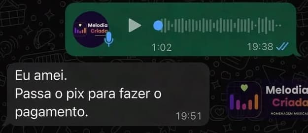 Conversa no WhatsApp: Eu amei. Passa o pix para fazer o pagamento.